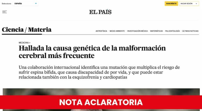 NOTA ACLARATORIA  artculo El Pas Hallada la causa gentica de la malformacin cerebral ms frecuente 
