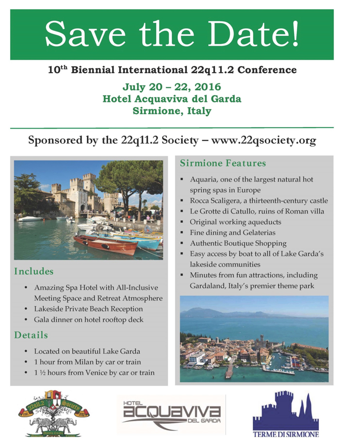 10 Reunión Bienal Int’l 22q11.2 – 20 al 22 Julio 2016 – Sirmione (Italia)