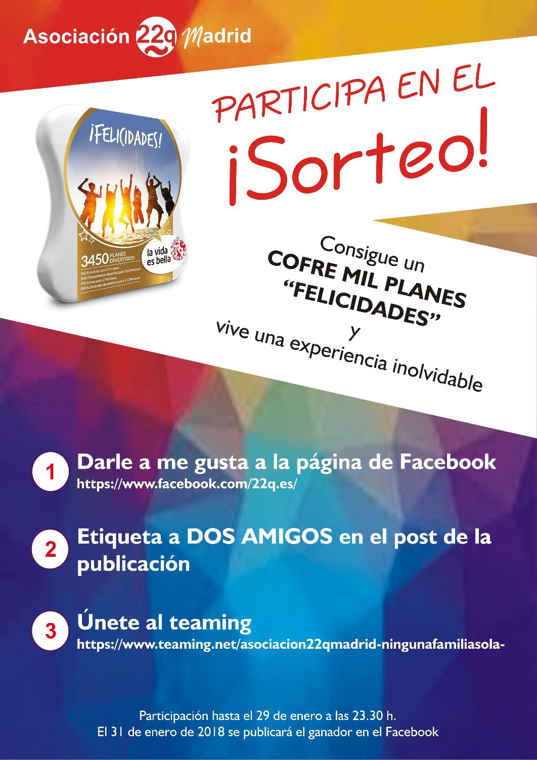 Cartel sorteo experiencia Asociación 22q Madrid